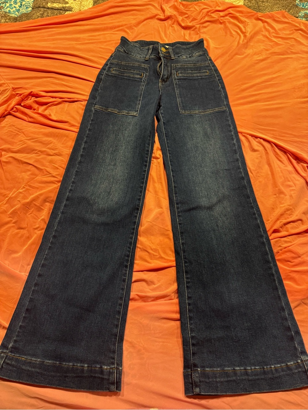 Rina Rossi Dark Navy Wide-Leg Jeans with Front Patch Pockets